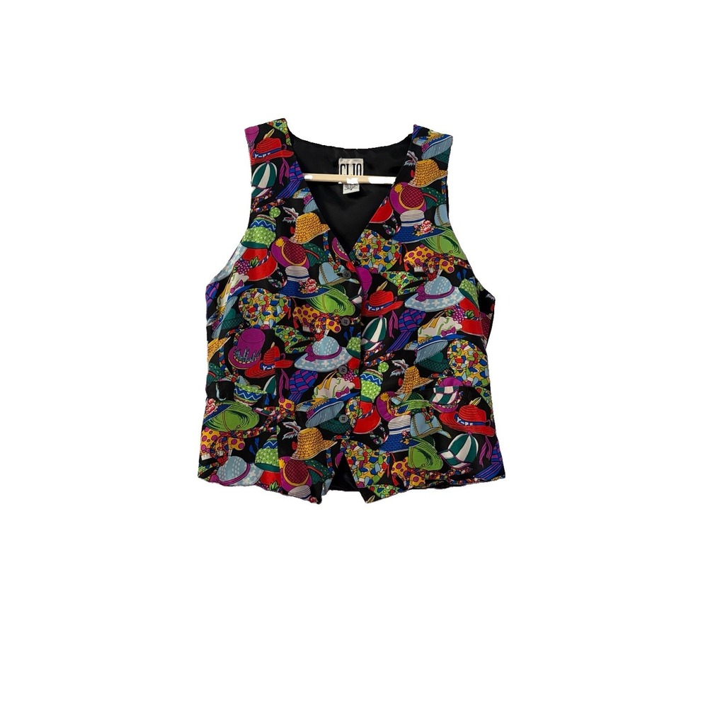 Vtg 80s Clio 100% Silk Vest Womens S Art To Wear Sleeveless Waistcoat Old Money